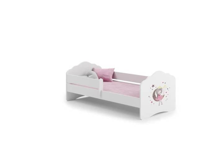 Lit enfant FALA 160x80 cm avec sommier + matelas + barrière de sécurité avec graphisme fille