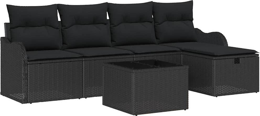 Modulares Garten-Sofa-Set, 6-teilig, für 5 Personen, aus schwarzem Poly-Rattan, mit Stauraumfunktion und wasserfester Tasche