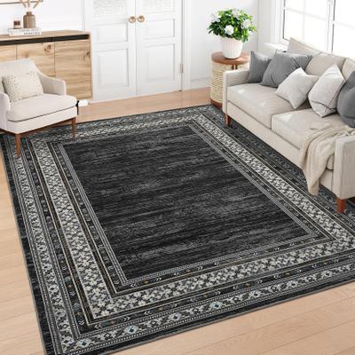 Garvee Vintage Floral Geometric Bordered Area Rug