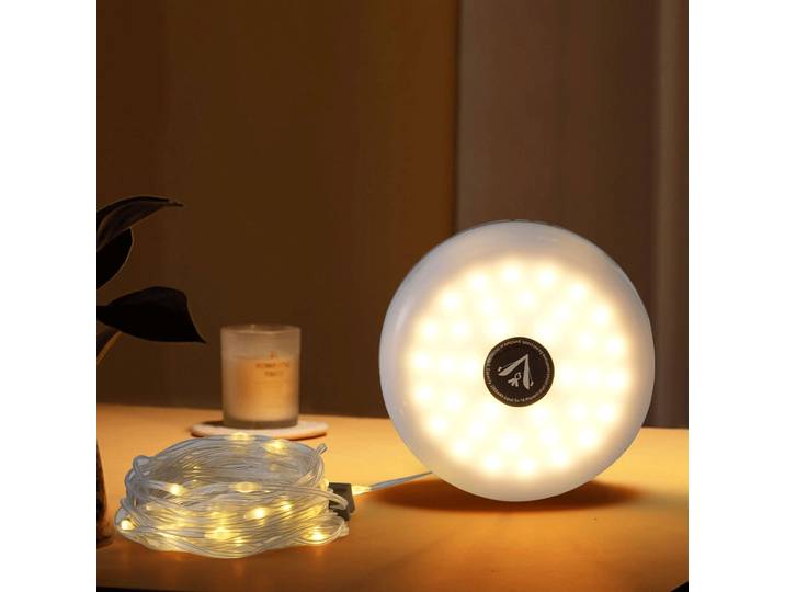 2in1 Campinglampe mit Lichterkette, 10m, aufrollbar, Akku, 5 Lichtmodi, IPX4