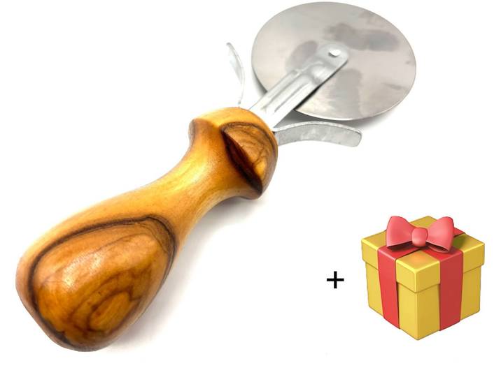 Pizzaschneider OLIVENHOLZ-ERLEBEN Pizzaschneider mit Griff aus Olivenholz , silber, Klingenlänge 6,5cm, Edelstahl 18/10, Kochmesser, Pizzaschneider, Ergonomischer Griff, scharfe Klinge zum leichten Schneiden der Pizza