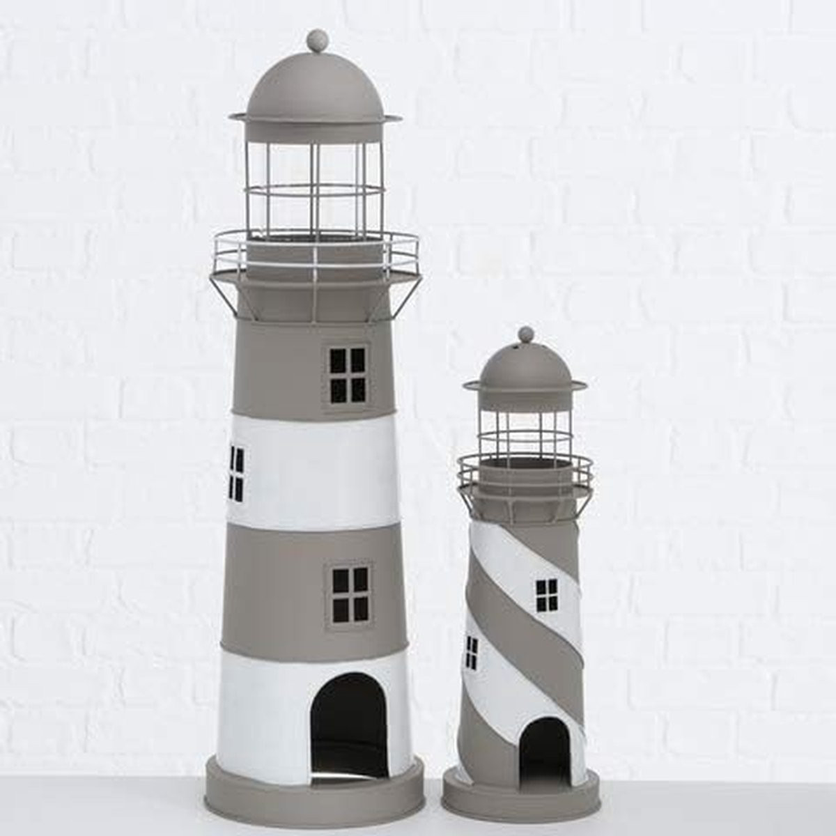 Decoratieve Lantaarn Vuurtoren Windlicht Grijs Wit - Hoogte: 48 cm