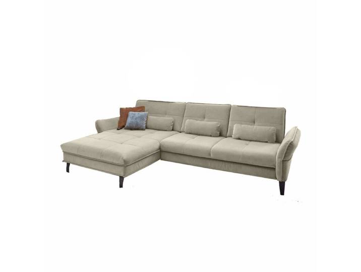 Couchliebe Key West Ecksofa - Samt Salsa natur - ohne Funktion - links manuelle Armteilverstellung, automatische Relaxfunktion, manuelle Sitztiefenverstellung, Schlaffunktion Modern