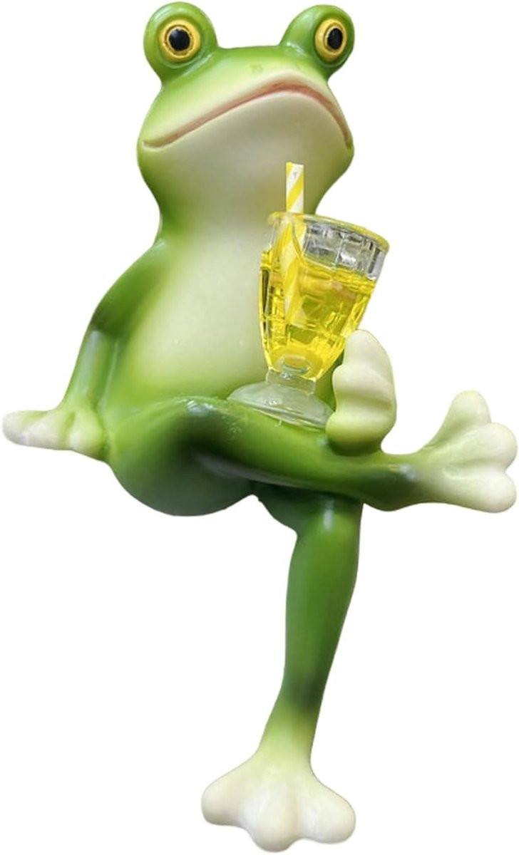 Grappige drinkende kikker plantenbak decoratie - Hangen kikker beeldje voor huis, tuin en balkon