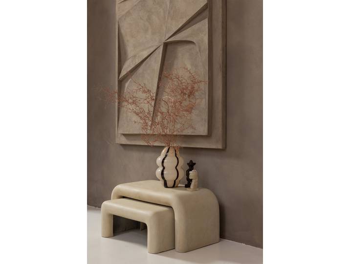Couchtisch WOOOD Stani 2-tlg. aus Fiberclay in Betonoptik 92x42x40 / 67x24x30 cm , beige (natur), B:92cm H:40cm T:42cm, Tische, Couchtisch, Tragkraft 15 kg pro Einheit, nur für den Innenbereich geeignet