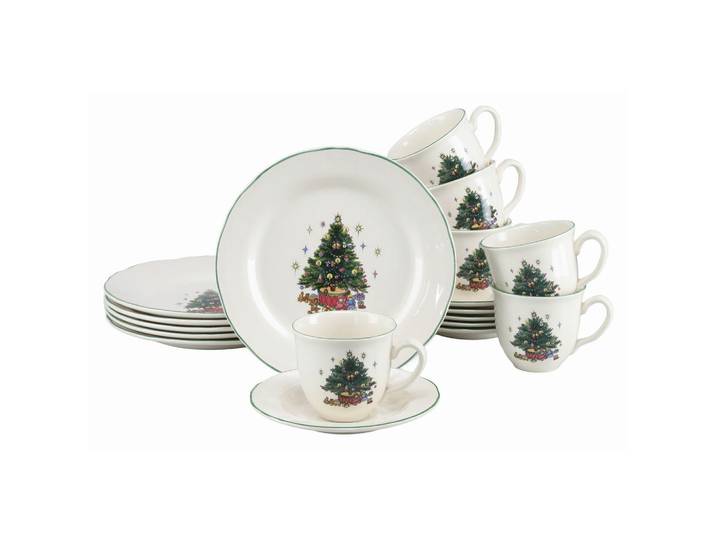 Creatable Kaffeeservice Tannenbaum bunt, Mehrfarbig, Weiß, Keramik, 18-teilig, Weihnachten, 200 ml,200 ml, stapelbar, Essen & Trinken, Geschirr, Geschirr-Sets, Kaffeeservice