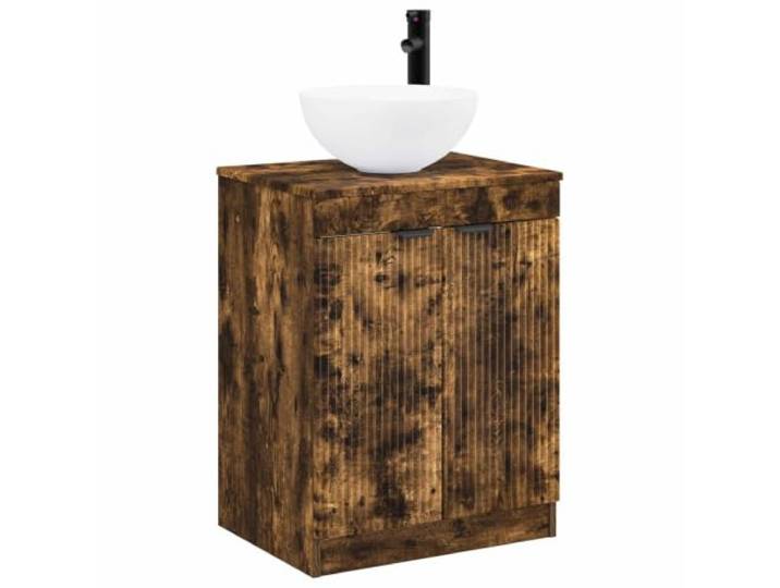 Badezimmermöbel-Set Eiche Rauchholz mit Waschbecken und Wasserhahn 2 Türen, 1 Einlegeboden, große Aufbewahrung, modernes Design, einfache Reinigung, einfache Montage