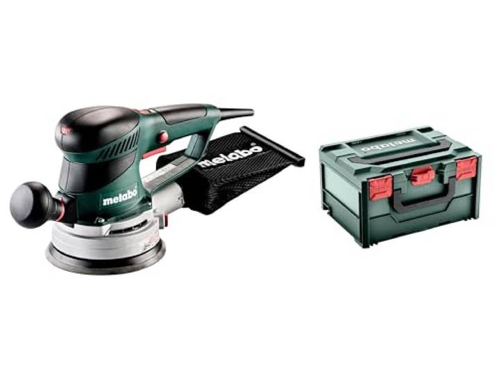 metabo SXE 450 TurboTec Exzenterschleifer, 150 mm Schleifer mit metaBOX 350 W Schleifmaschine fuer Holz & Metall, 2,8/6,2 mm Duo-Schwingkreis, V-Elektronik, Multi-Hole Teller, Textil-Staubbeutel
