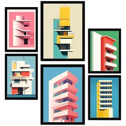 POSTER Set Mit 6 Bauhaus Rosa A3 & A4 Schwarzer Rahmen