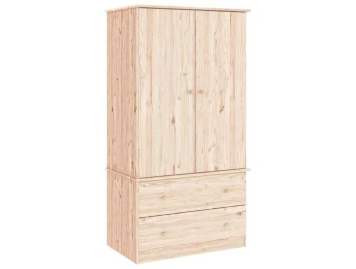 HKQWPBF Kleiderschrank ALTA 90x55x170 cm Massivholz Kiefer Kiefern-Massivholz, gerade Maserung, Aststellen, unbehandelte Oberfläche, Kleiderstange, 2 Schubladen, Knäufe aus Holz,