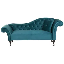 CHAISELONGUE Samtstoff blaugrün rechtsseitig Lattes
