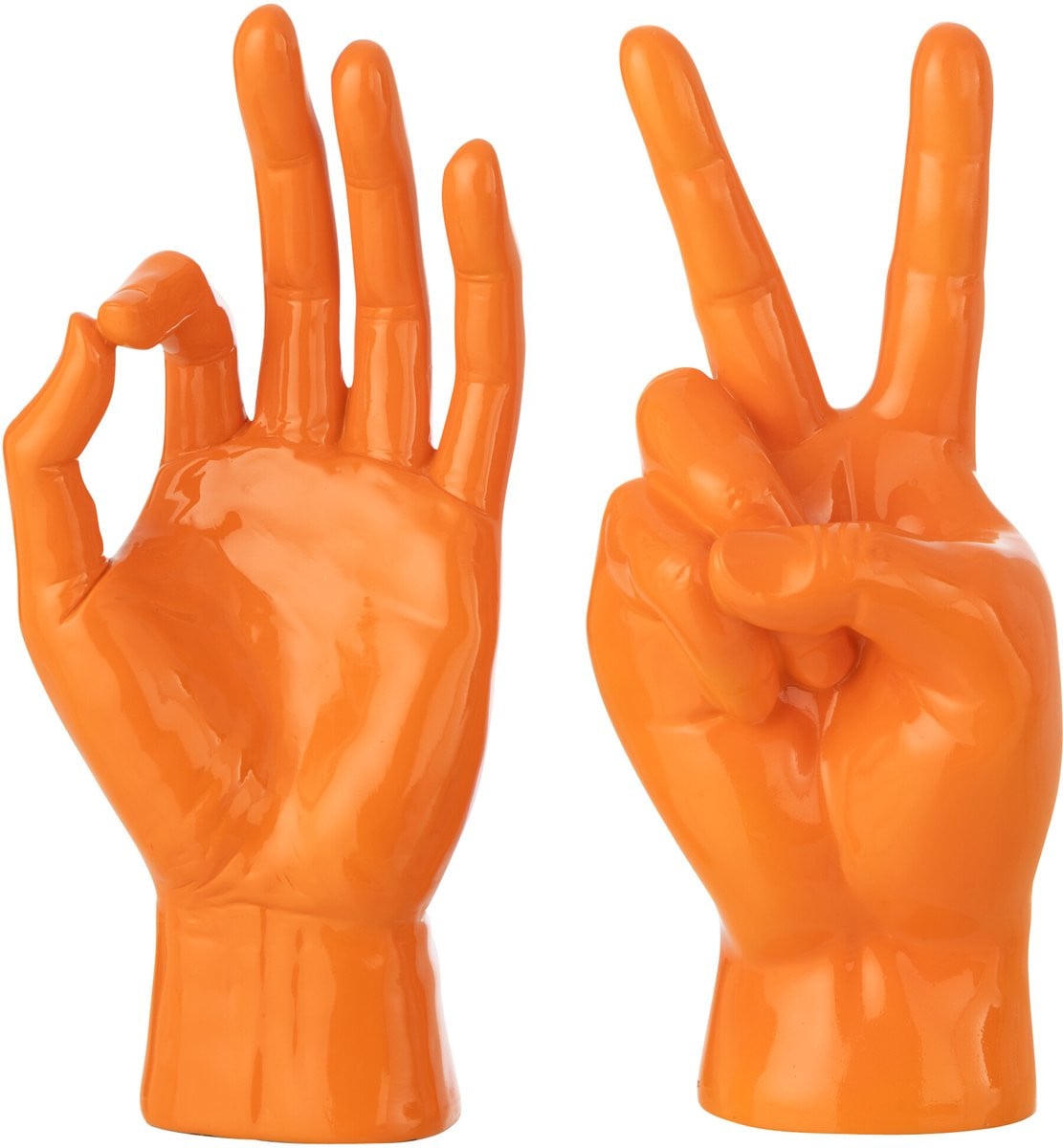 J-Line decoratie Beeldje Gebarentaal - polyresin - donkeroranje - set van 2
