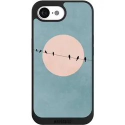 Nivocase Handyhülle für Apple iPhone 16e Hülle NIVOpure Case Schwarz Mond Vogel türkis (Apple iPhone 16e), Smartphone Hülle, Türkis, Schwarz
