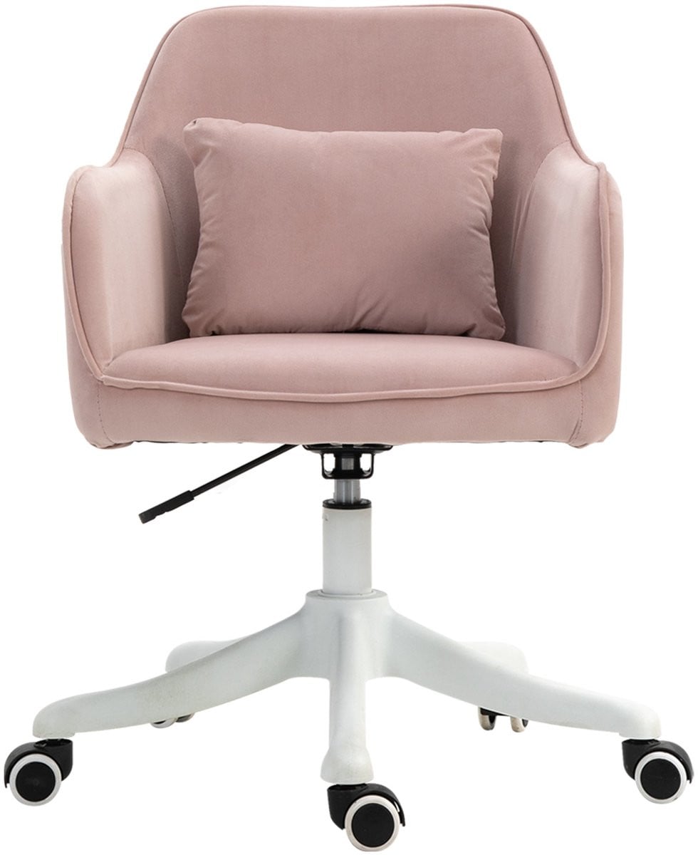 Merax Massage Bureaustoel Roze Fluweel met Vibratie, USB en Verstelbare Armleuningen, Ergonomische Draaistoel