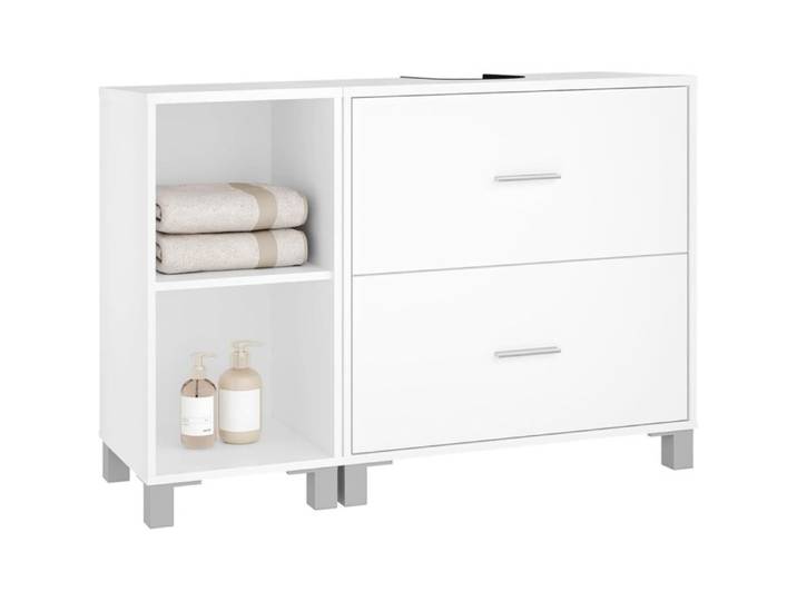 Meuble sous Lavabo Découpe pour Siphon 20x14 5 cm Cloison Réglable 90x30x60 cm Blanc