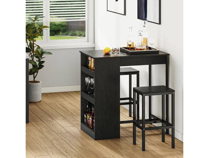 YITAHOME Table de bar 3 Pièces - 2 tabourets - Noir - Étagères ouvertes - pour la Maison la Cuisine le Pub et le Café