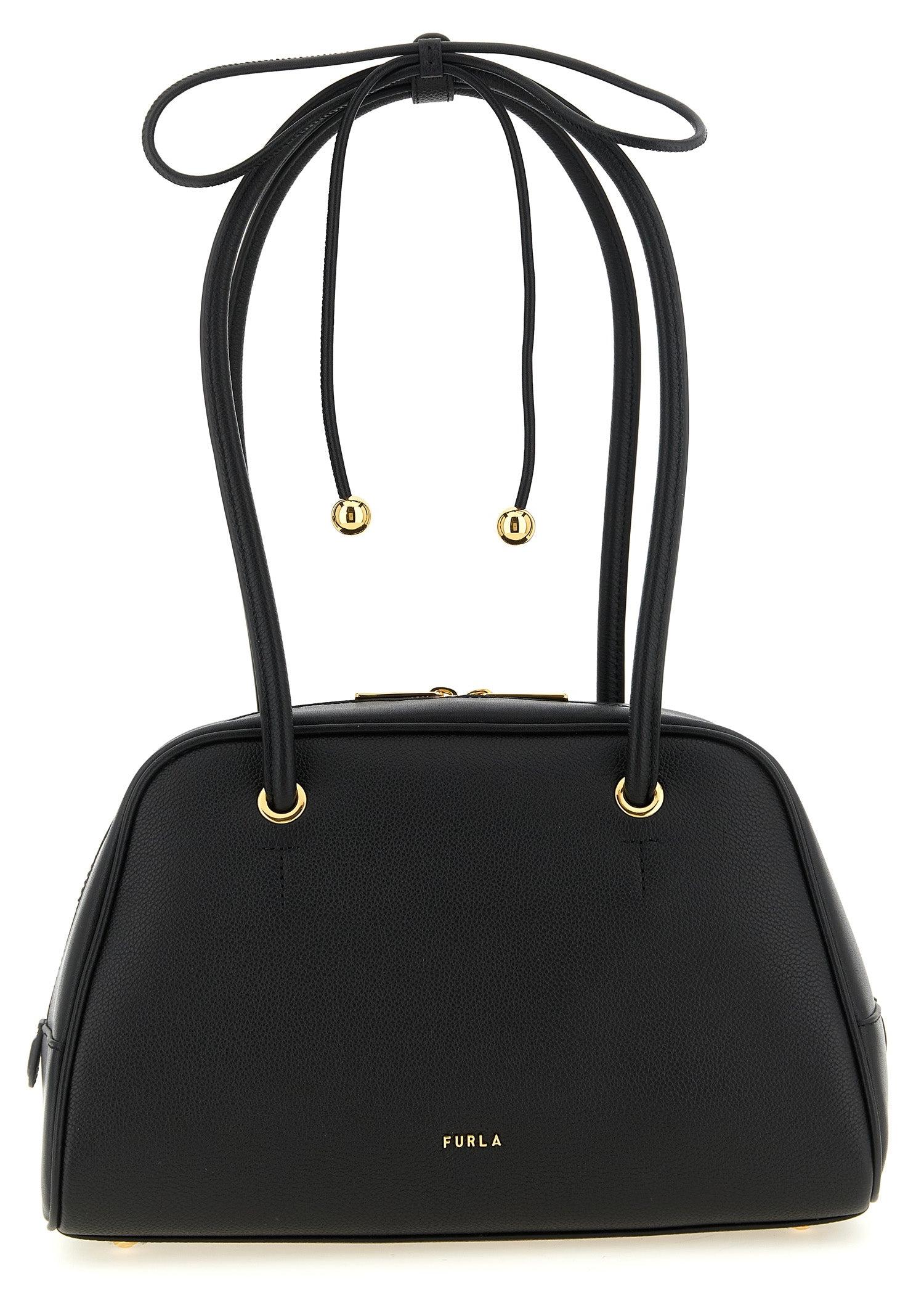 Furla Poppy Dome M Handtasche schwarz Schleifen Zip gold