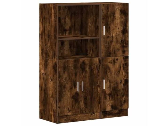 LASWWQMRF 2-TLG. Küchenschrank-Set Räuchereiche Holzwerkstoff Vielseitiges Standregal mit Türen und offenen Fächern für Ordnung in Küche, Esszimmer oder Büro mit robuster Oberfläche.
