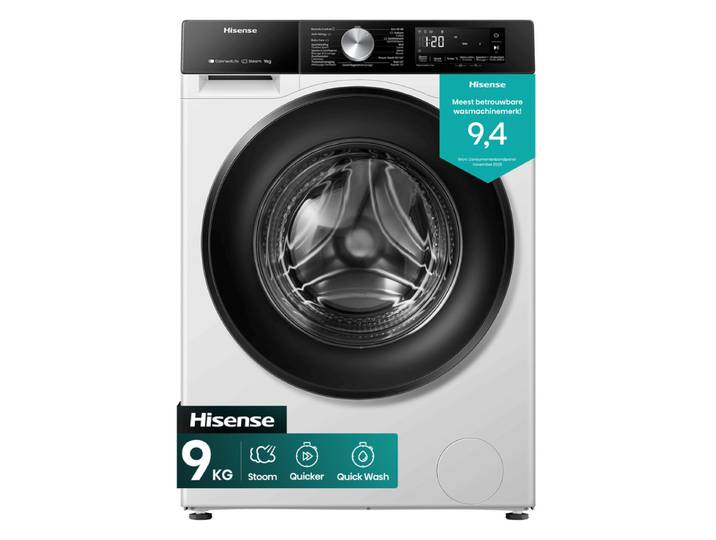 Hisense WF3S9043BW3 Vrijstaande wasmachine - 9 kg capaciteit - 1400 tpm centrifugeersnelheid - Energiezuinig - Wit