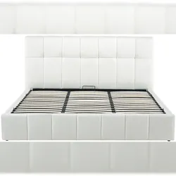 DELUKE Bett NEGAD - Stoff Creme 194x206x30 cm | Bett 180x200 Polsterbett Mit Bettkasten Gepolsterte Kopfteil Steppnähte Massivholzrahmen