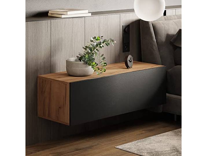 Planetmöbel Schlafzimmer Nachttisch Schränke 2X 100 cm Gold Eiche / Anthrazit