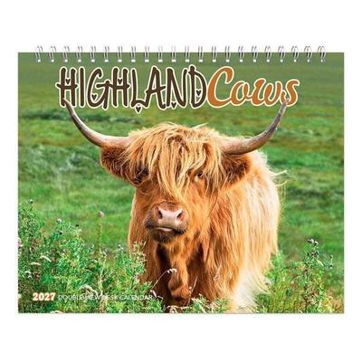 Highland Cows 2027 7.5 X 6 Inch Monthly Double-View Easel Desk Calendar