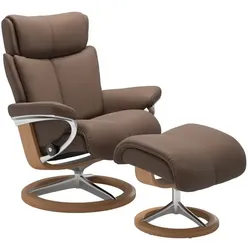 Stressless Sessel mit Hocker Magic Signature Leder Braun Batick Brown M (Medium)