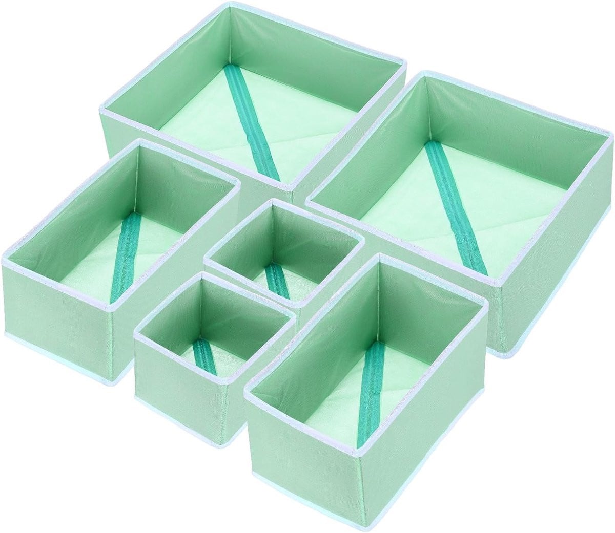 Thijox Opvouwbare stoffen opbergdoos set met 6 vakken voor sokken, ondergoed en kleding - Groen