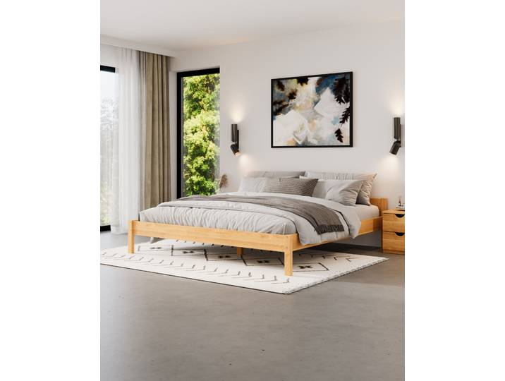 Naturwohnen Massivholzbett 200x200cm Erle natur geölt Serie Theo Design und Handwerk perfekt vereint mit bioola® nature veredelt
