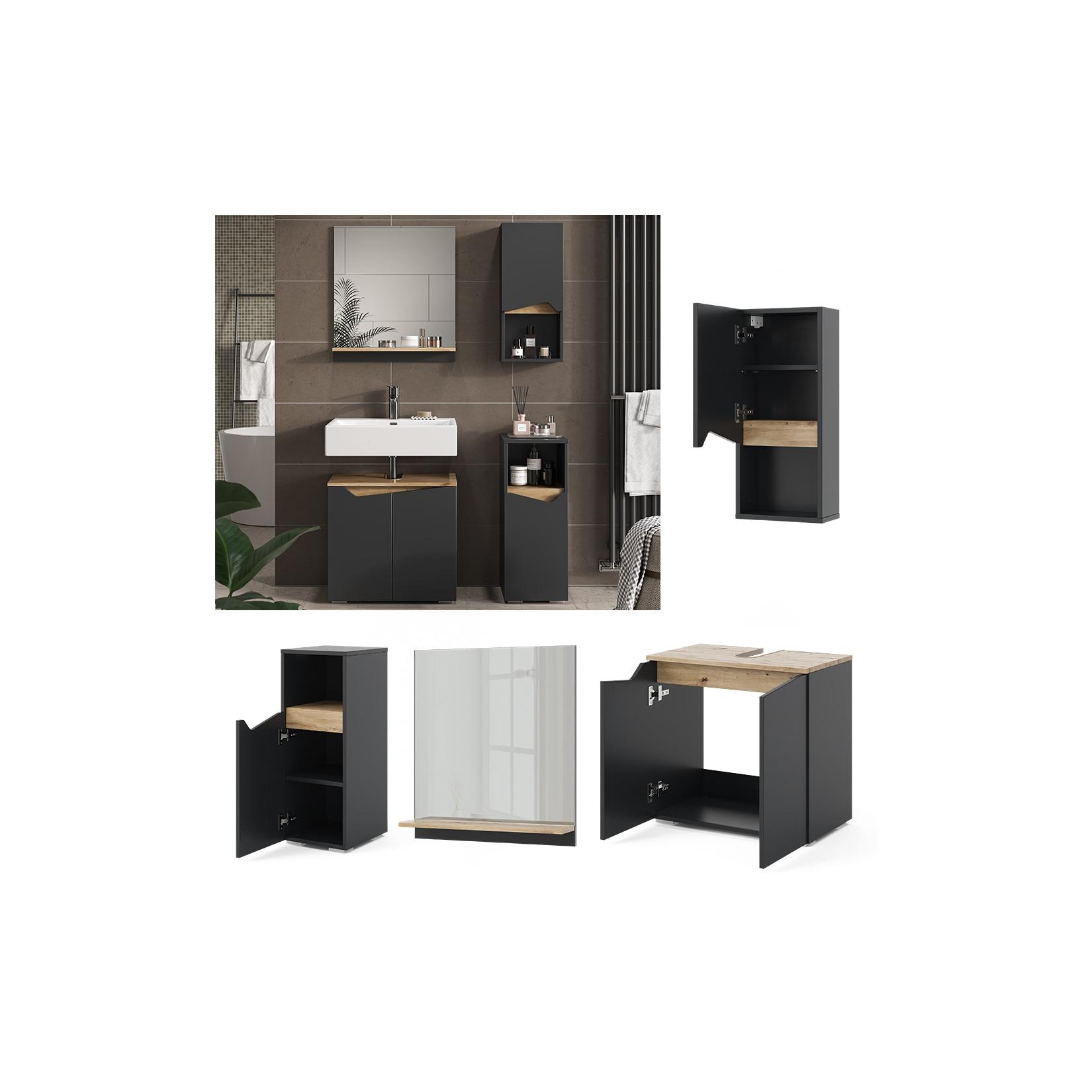 Vicco Badmöbel-Set Marelle Anthrazit Eiche 4 Teile