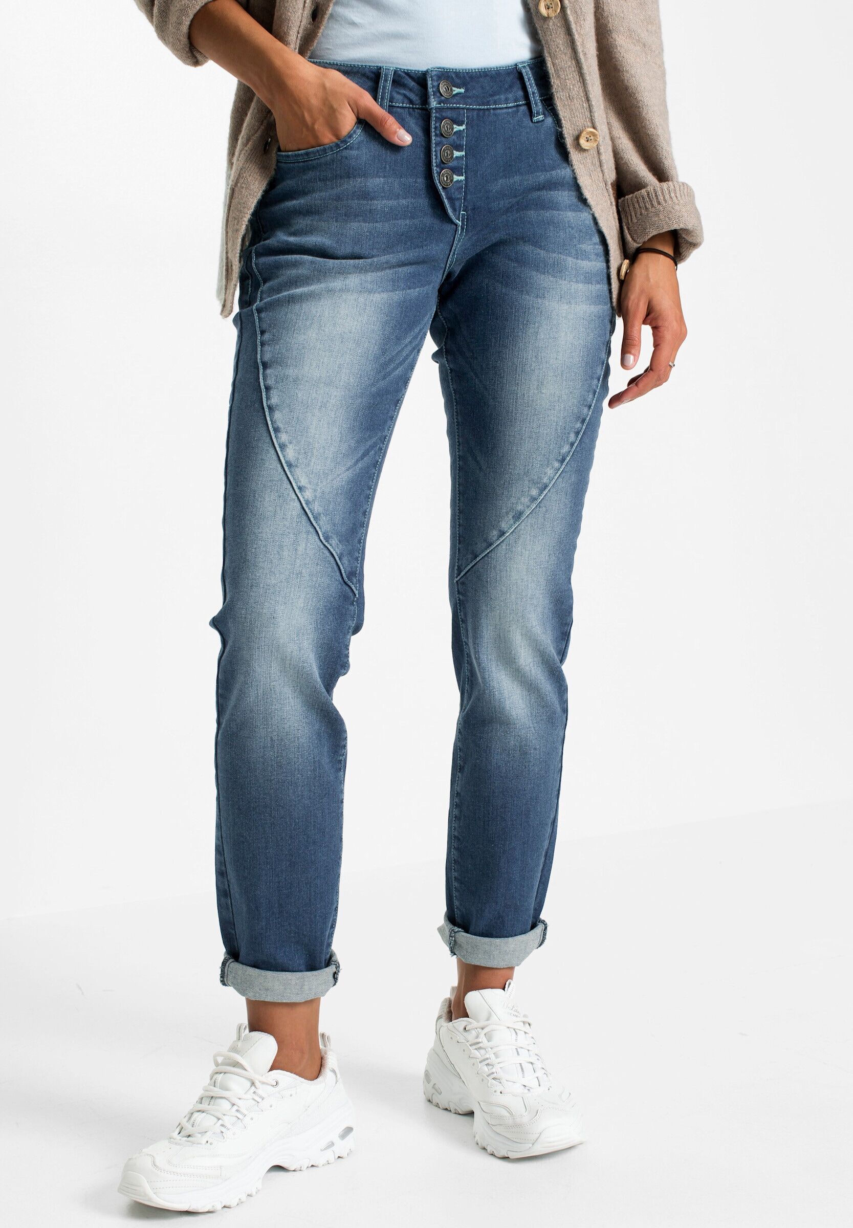 Bequeme Jeans WITT "Jeans Jeans mit sichtbarem Knopfverschluss", Damen, Gr. 54, N-Gr, blau, stone, washed, Denim/Jeans, , Casual, schmal, Jeans Bequeme Jeans