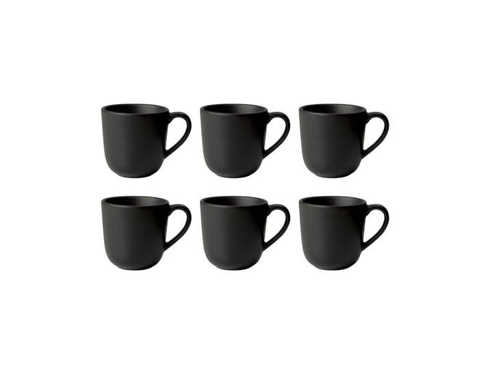 Aida Kaffeebecherset Raw, Schwarz Hochglanz, Keramik, 6-teilig, Geschirr, Tassen, Tassen Sets