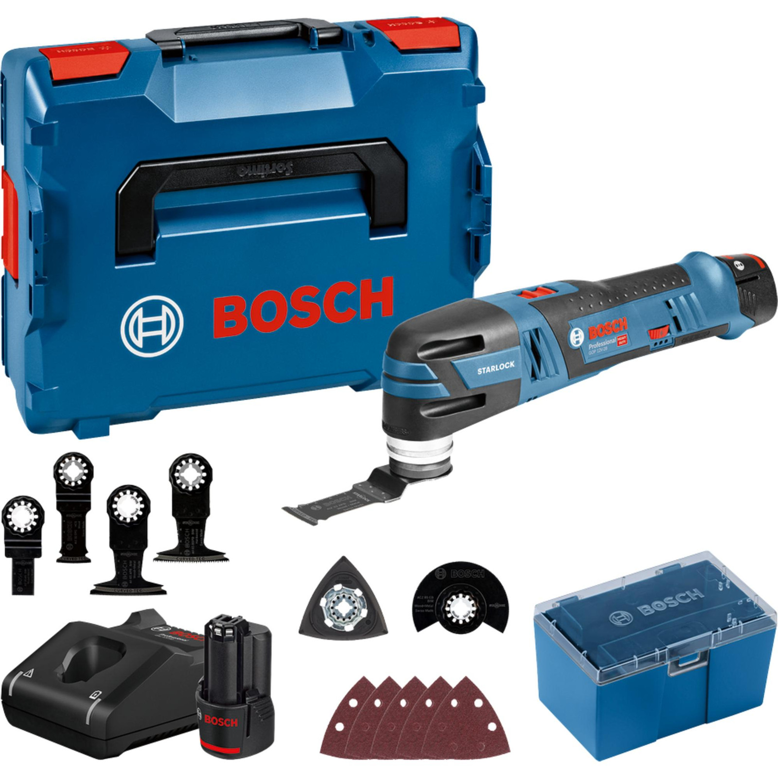 Bosch Professional GOP 12V-28 Cutter-Sander met 2x 3.0Ah Batterijen, Accessoires en L-BOXX - 06018B5006