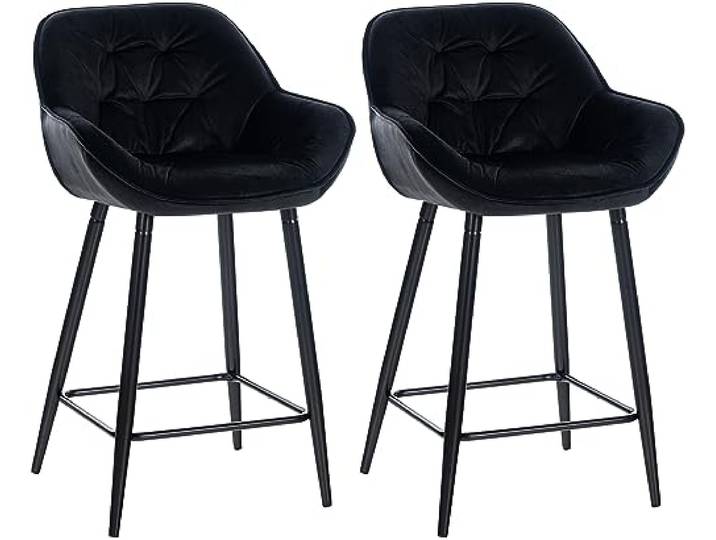CLP 2er Set Barhocker Gibson Samt I Sitzhöhe 76 cm I Tresenstühle Mit Fußstütze Farbe schwarz