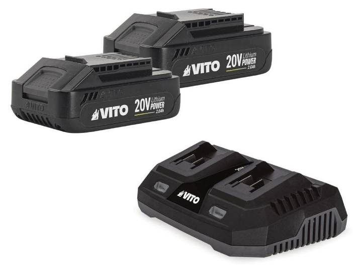 Pack 2 Batteries Lithium 20V 2Ah + Chargeur double Gamme sans fil LI VITO