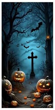 Inspired Living Moonlit Graveyard Halloween Door Cover 1
