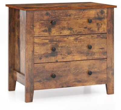 Costway 3 Drawer Dresser Chest of Drawers Bedside Table-Rustic Brown