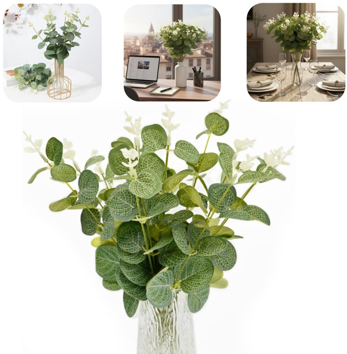 14 delige kunstmatige eucalyptus takken groen - 32 cm