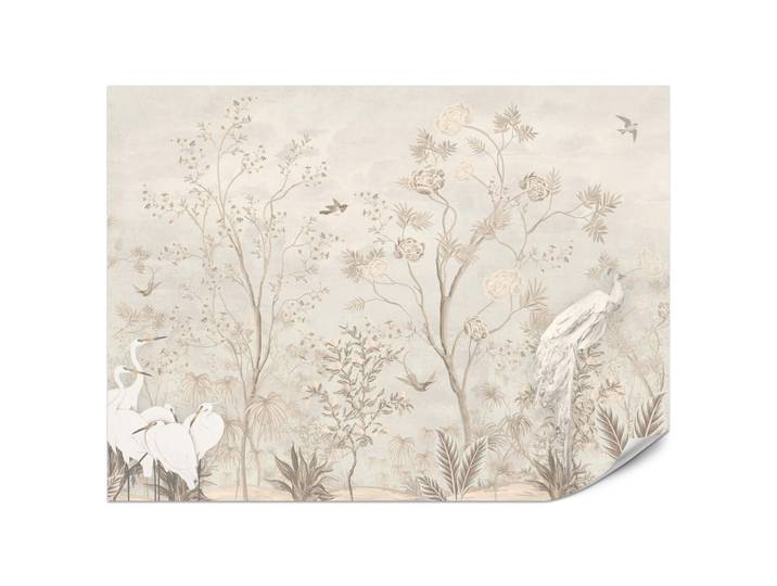 Muralo Fototapete für Esszimmer Weiße Vögel Bäumen Natur Kräne Blumen 450x315, Beige, Papier, Tiere, Rechteckig, 450x315 cm, Tapeten & Wandverkleidungen, Fototapeten