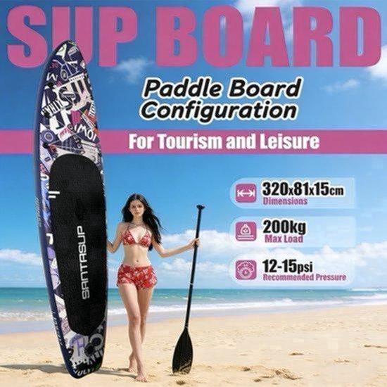 Aufblasbares SUP-Board, 10'6", mit Straßenkunst-Motiv - 320 cm Länge - aus PVC - geeignet für Seen, Flüsse und Meere
