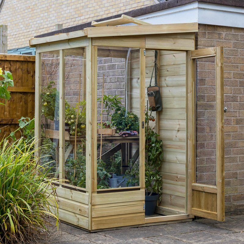 Forest Garden 4x4 Forest Wallscape Lean To Greenhouse with Solid Back - Pressure Treated