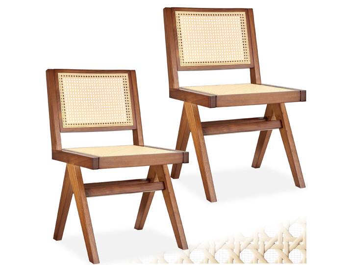 Holzstuhl Lissy mit Wiener Geflecht im Boho-Stil - Eiche dunkel, 2er Set