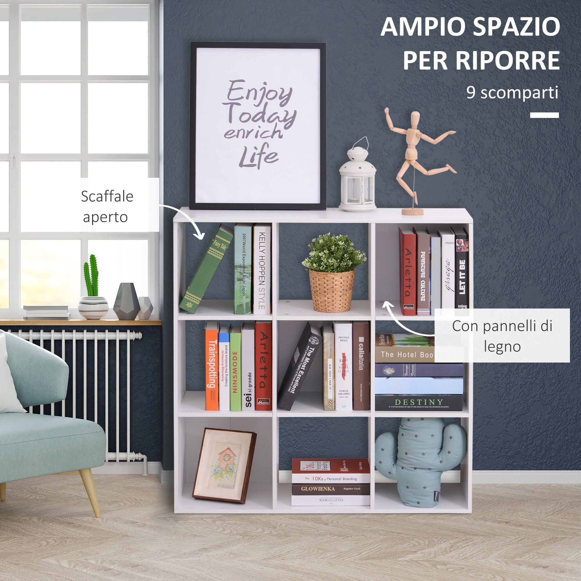benzoni Libreria Moderna 6 Somparti in MDF 91x29,5x91 cm Bianco...