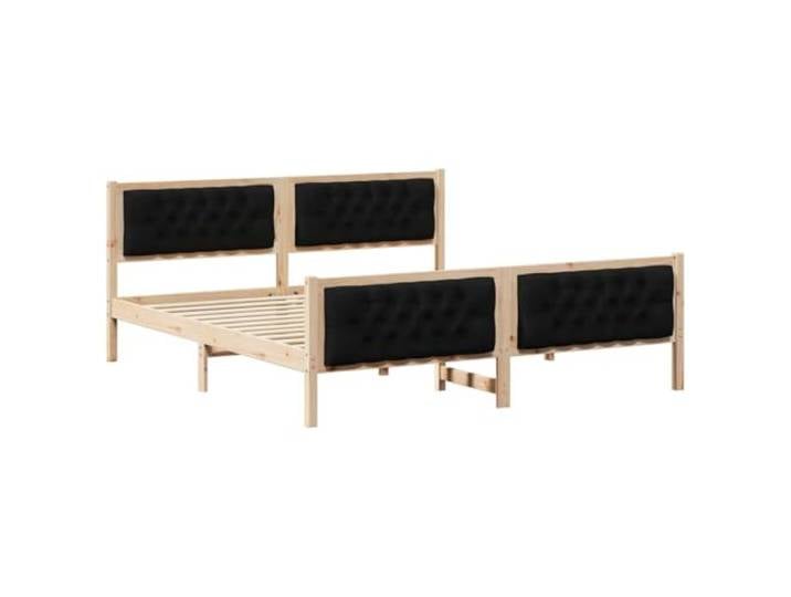 PUGYNBK Bettgestell, Schwarz, 160 x 200 cm, massives Kiefernholz Kopfteil mit Polyesterbezug, feste Lamellen, quadratische Beine, robust und stabil