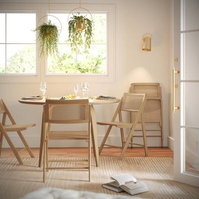Lancaster Home 2 Pack Commercial Cane Rattan Folding Chairs - Wood Backs and Seats