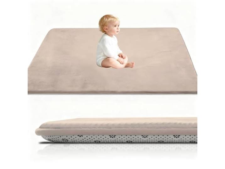 Verdickung Korallen Samtmatte Beige Kinderteppich rutschfeste Spielmatte Kinder Weiche Krabbelmatte für Kinderzimmer Babyzimmer Teppich Schlafzimmer Wohnzimmerteppich Tatami-Yogamatte 200 x 300 cm