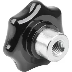 STERNGRIFF MIT VORSTEHENDER BUCHSE D=M10, D1=50 H=32, FORM:K, DUROPLAST SCHWARZ, KOMP:EDELSTAHL