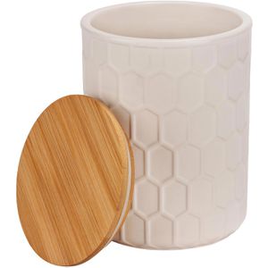 Wenko Vorratsdose Maya 54222100, aus Keramik, 1,3 Liter, mit Bambusdeckel, weiß, luftdicht