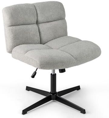 Costway Office Armless Chair Cross Legged with Imitation Lamb Fleece and Adjustable Height-Gray
