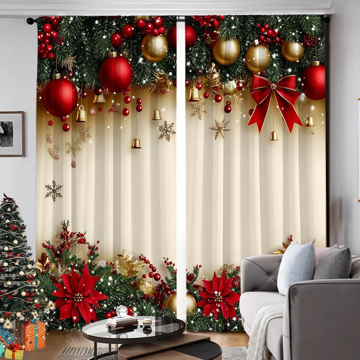 INF Rideaux Décoratifs de Noël Européen (Ensemble de 2) - Voilages de Fête en Polyester S